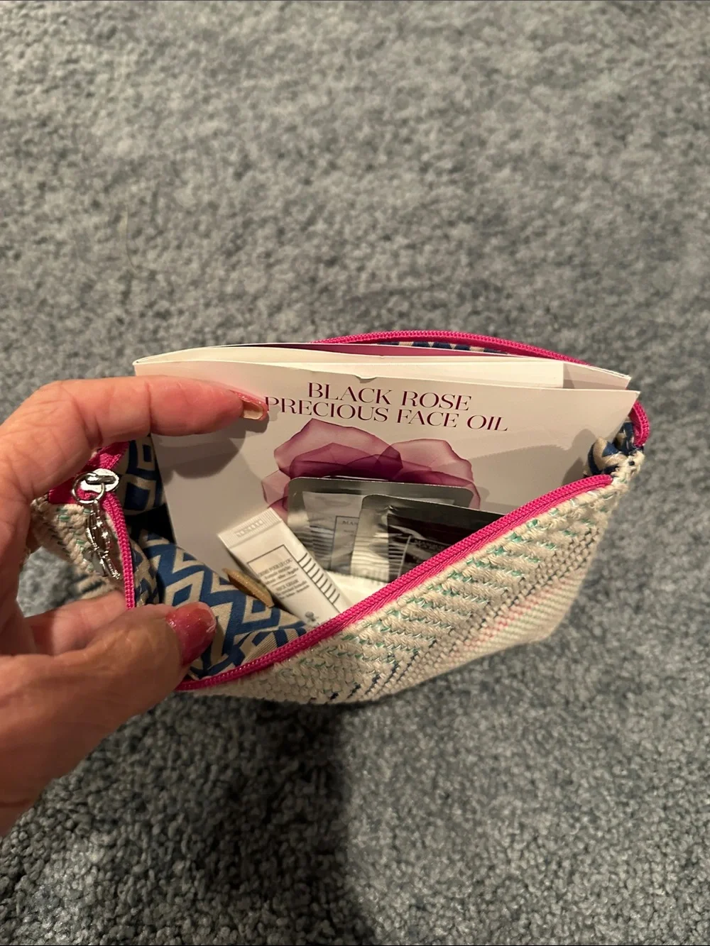 Sisley Travel Skincare Set with Pink, Black & Cream Woven Pouch